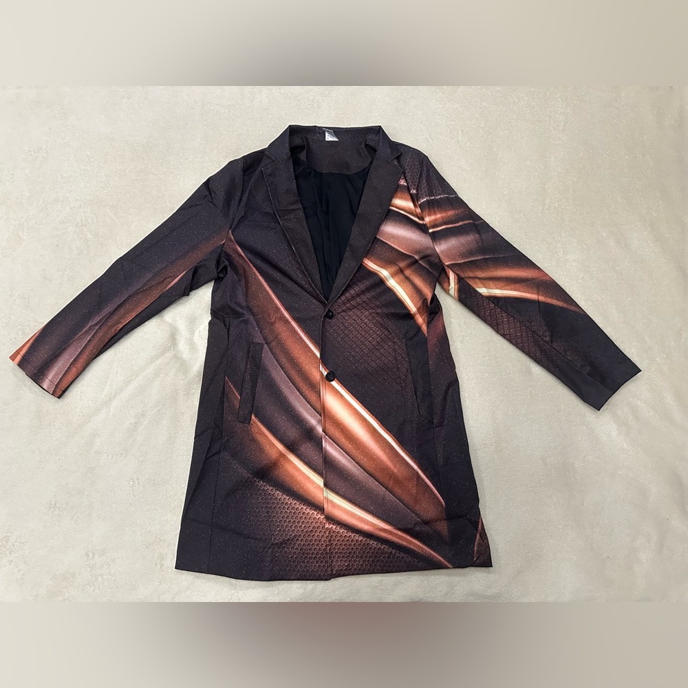Men’s Lightweight Sport Jacket Modern Graphic Print Pockets Brown Size XL
